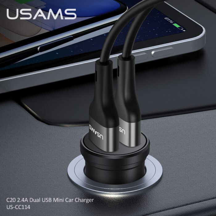 USAMS Полнач за во автомобил US-CC114 C20 2.4A - Image 3