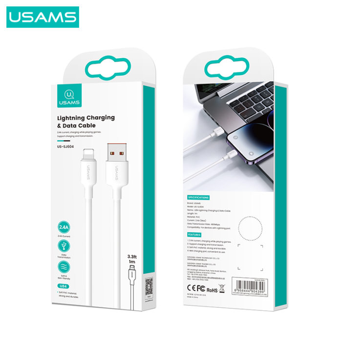 USAMS Кабел 2.4A US SJ604 U84 Iphone  Charging & Data Cable 1m - Image 2